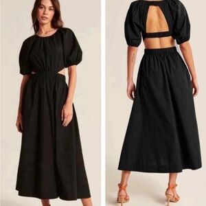Abercrombie & Fitch Black Puff Sleeve Cutout Midi Dress - Size XS